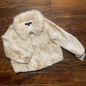 NEW Marc New York Womens Size Medium Faux Fur Jacket 2 Tone Embellished Brooch